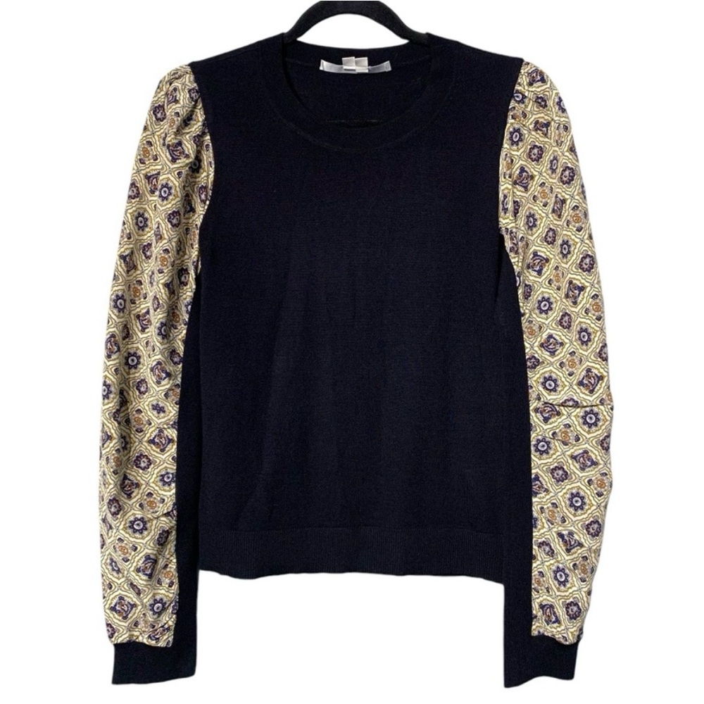 VERONICA BEARD | Adler Mix Media Sweater - Merino Wool + Printed Silk - Sz Small